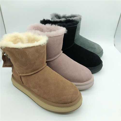 KISSCAT接吻猫2019年冬牛皮圆头保暖雪地靴羊毛靴女鞋KA09887-50