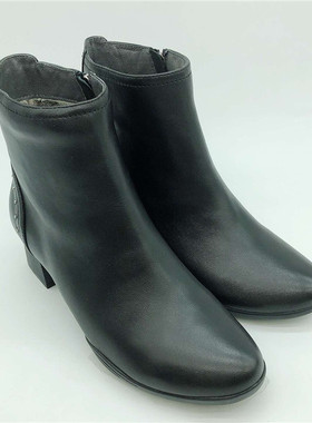 KISSCAT接吻猫2019年冬羊皮绒里圆头粗跟通勤短靴女鞋KA09772-11