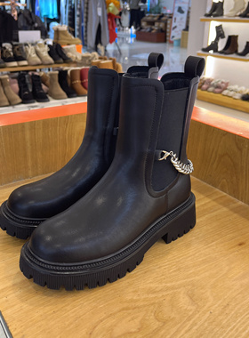 索菲娅2021女鞋专柜正品牛皮时装靴女靴子烟筒靴女SF14118041