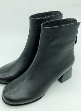 接吻猫2021冬羊皮通勤珍珠加绒圆头粗跟短靴时装靴女鞋KA21888-50