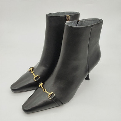 牛皮时尚风尖头细高跟短靴女鞋