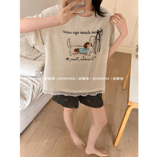 睡衣女款2026新款夏款短袖显瘦薄款清纯丝光棉短裤套装夏季家居服