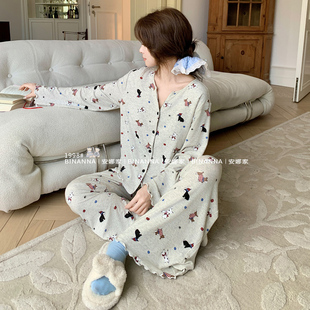 带胸垫缤安娜家居服睡衣女款秋2025长袖流行新款莫代尔春秋款套装