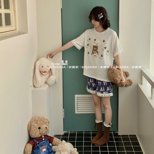 套装 短袖 丝光棉寿星小熊纯棉薄款 家居服 夏款 2025新款 睡衣女款 夏季