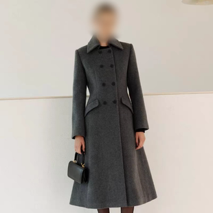 25年冬季新款韩版气质优雅时尚轻奢中长款立领A字羊毛大衣外套
