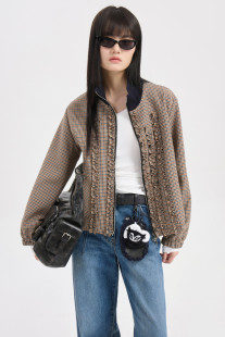 夹克上衣 宽松拼接休闲百搭工装 Luck家韩版 复古格纹棒球服外套女