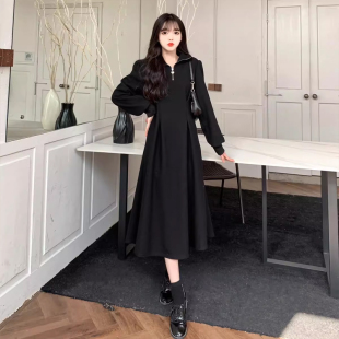 气质百搭连衣裙女 加绒加厚显瘦a字卫衣裙秋冬胖mm法式 大码 女装