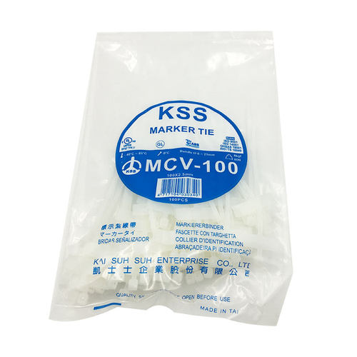 凯士士KSS标牌扎线带MCV-100空白标示尼龙白色束线扎带100PCS/包