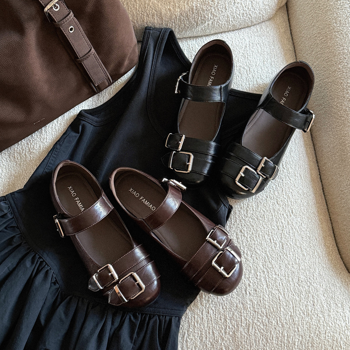 【小发喵】复古简约高级感玛丽珍女鞋黑色双扣带平底舒适芭蕾单鞋,女鞋,玛丽珍鞋,淘宝优惠券,粉丝福利购,淘宝优惠卷