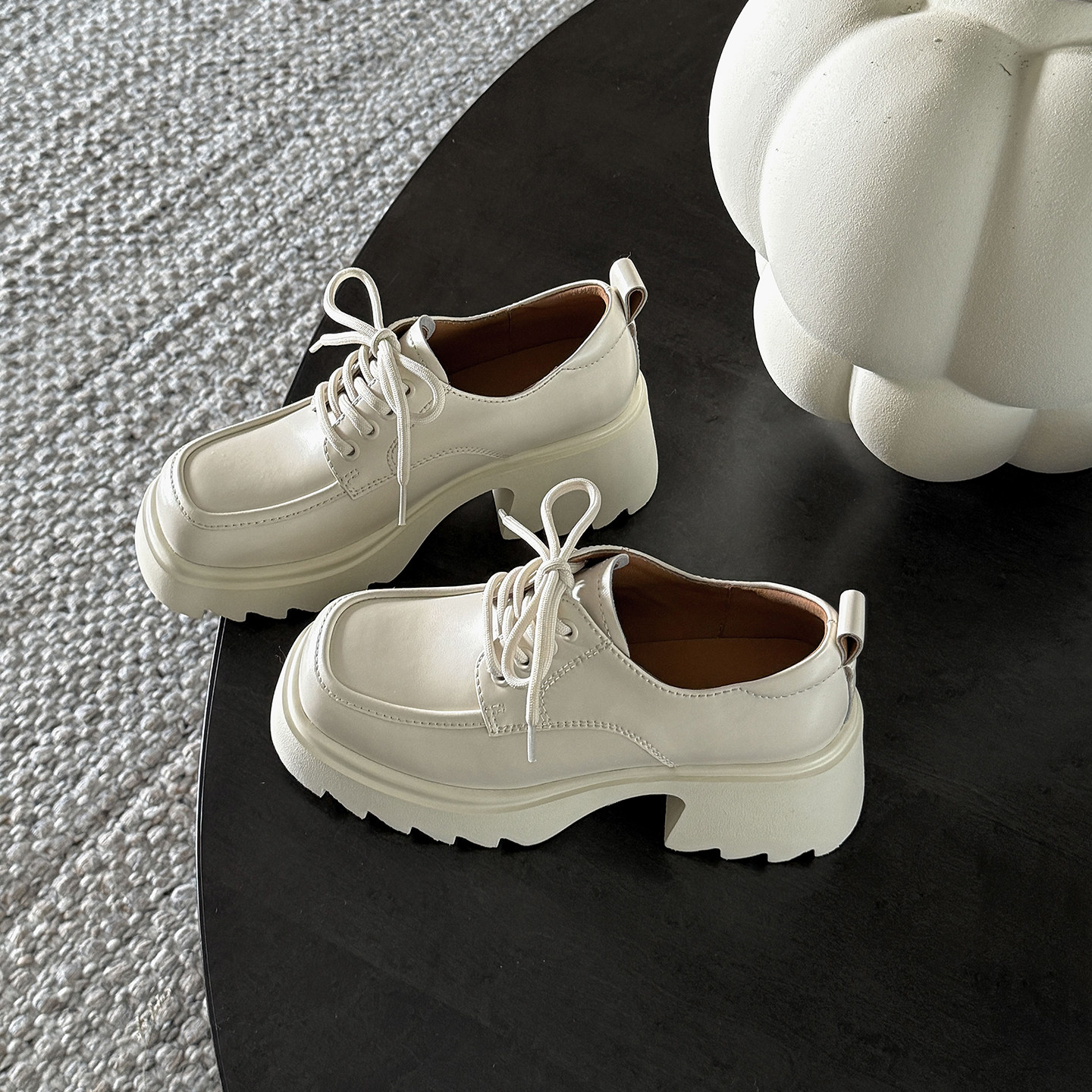 【小发喵】5cm英伦风粗跟小皮鞋日系jk系带厚底乐福鞋女增高单鞋