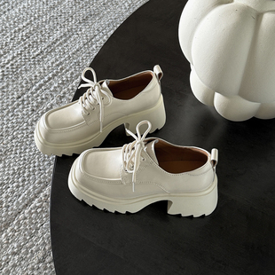 【小发喵】5cm英伦风粗跟小皮鞋日系jk系带厚底乐福鞋女增高单鞋