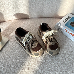 保暖休闲运动鞋 女冬季 加绒真皮复古厚底阿甘鞋 老爹鞋 小发喵