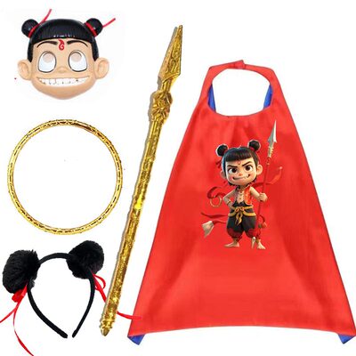 哪吒面具乾坤圈火尖枪自动火尖枪哪吒披风学校表演道具儿童演出服