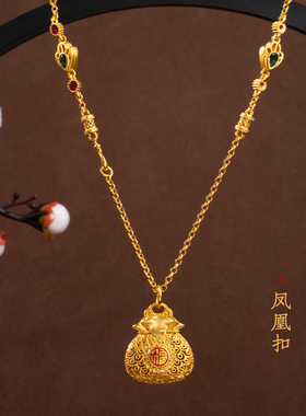 老铺同款古法镀金版麒麟献瑞钱袋吊坠项链高质感保色固色好
