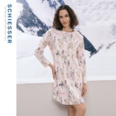 SCHIESSER舒雅女士纯棉40支双面布柔软亲肤连衣裙家居睡裙23205D