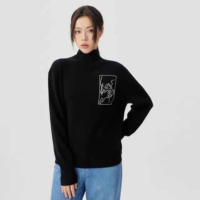 女装2025秋冬装新款显瘦羊绒保暖烟管领套头针织衫1399661