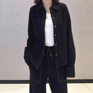 商场同款阿玛施正品牌2026春秋新款女装简约翻领牛仔长袖衬衫