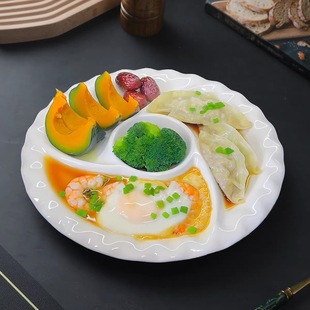 日式餐具家用早餐碟子分格盘创意陶瓷分隔盘家用分菜盘四格分餐盘