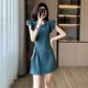 盘扣小飞袖 茶歇法式 连衣裙夏新中式 圆领显瘦少女感水洗牛仔背心裙