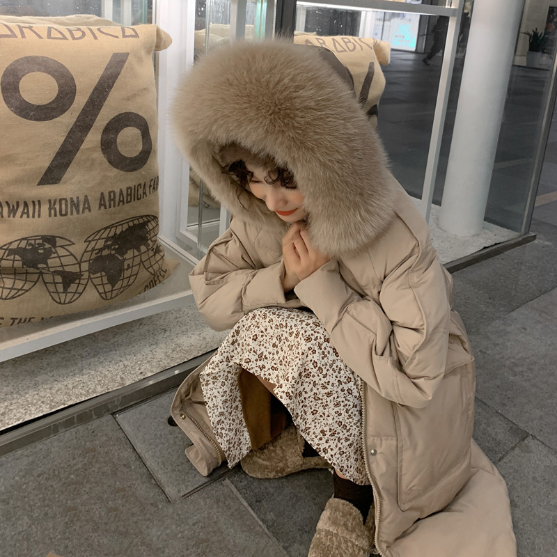 羽绒棉服中长款女2025新款韩版冬季宽松棉衣加厚棉袄毛领外套