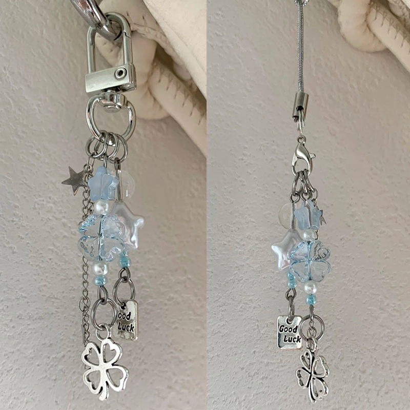 蓝色四叶草手机链包包挂件钥匙扣