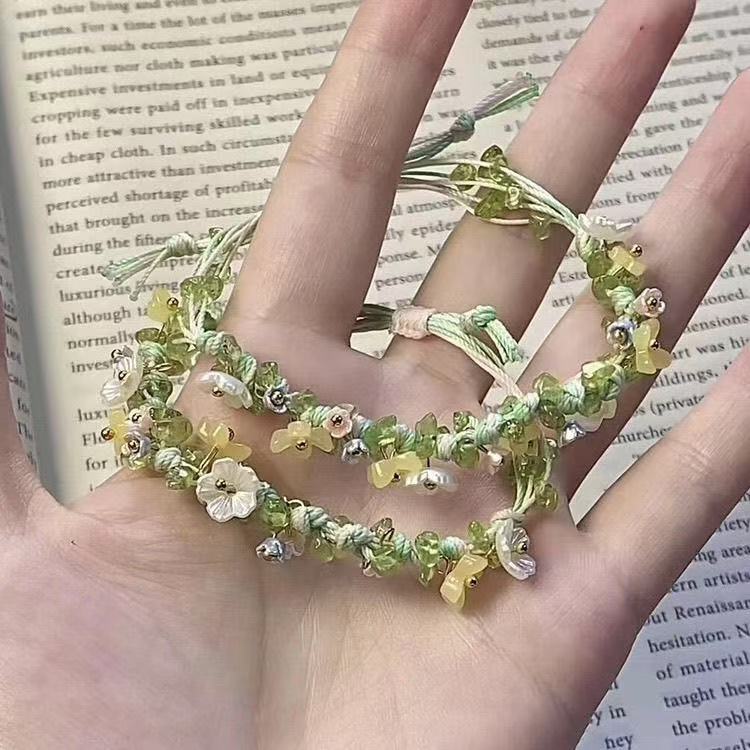 小雏菊新中式橄榄绿小花绿色手链