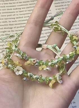 小雏菊新中式橄榄绿小花绿色手链