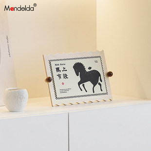 满得达马上有钱创意玄关摆画客厅招财高级感卧室桌面装 饰摆件