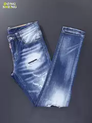 Spring New Men's Jeans European Trendy Brand Unique Ripped Patchwork Light-Colored Versatile Slim Fit Skinny Pants Stretch