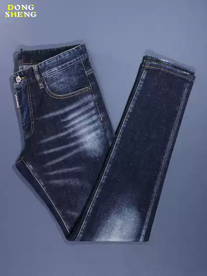2026 New Trend Dark Blue Slim Fit Jeans for Men with Faded Wash, European & American Style