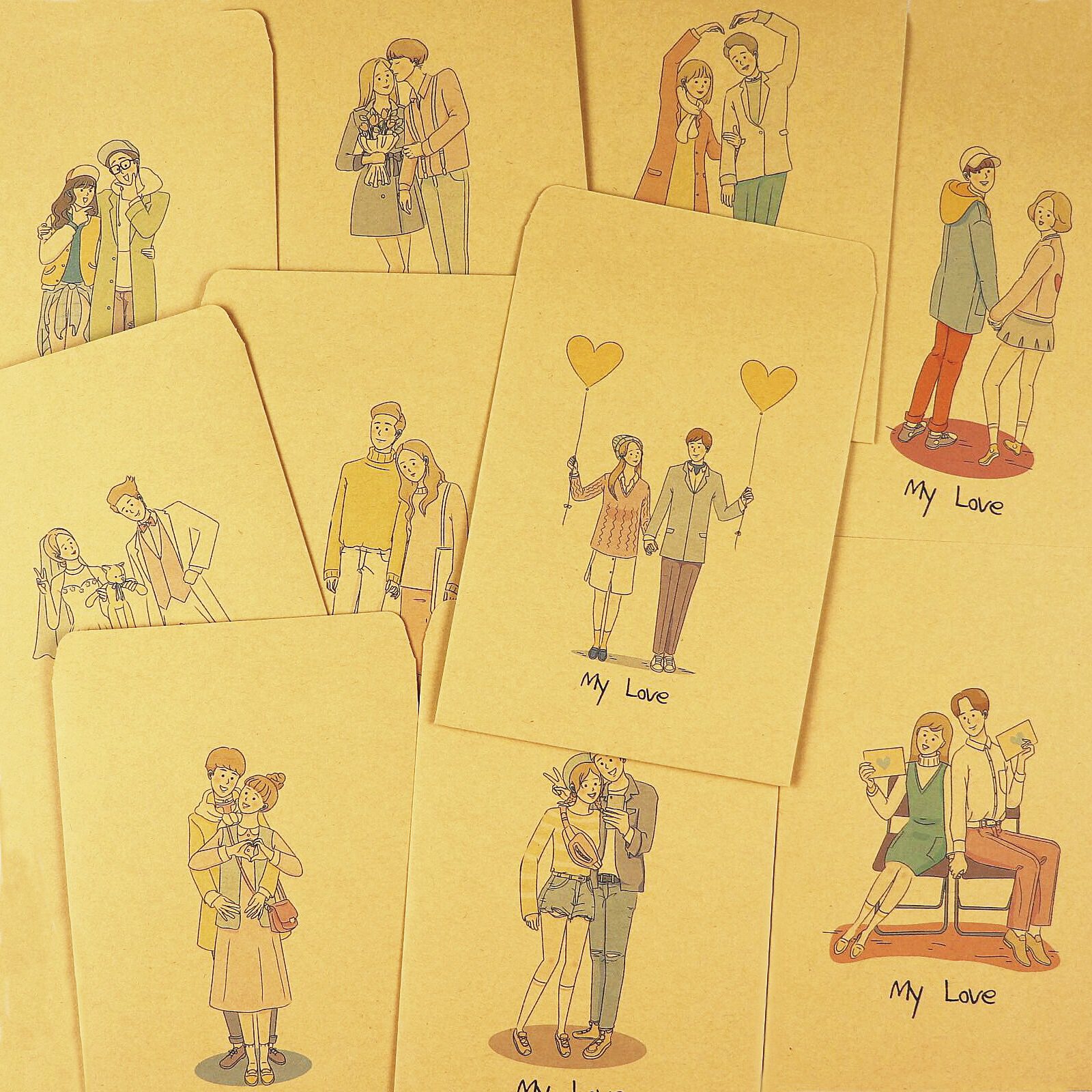 情侣亲爱的你 卡通牛皮纸信封信纸套装 浪漫表白情书信笺ins 包邮