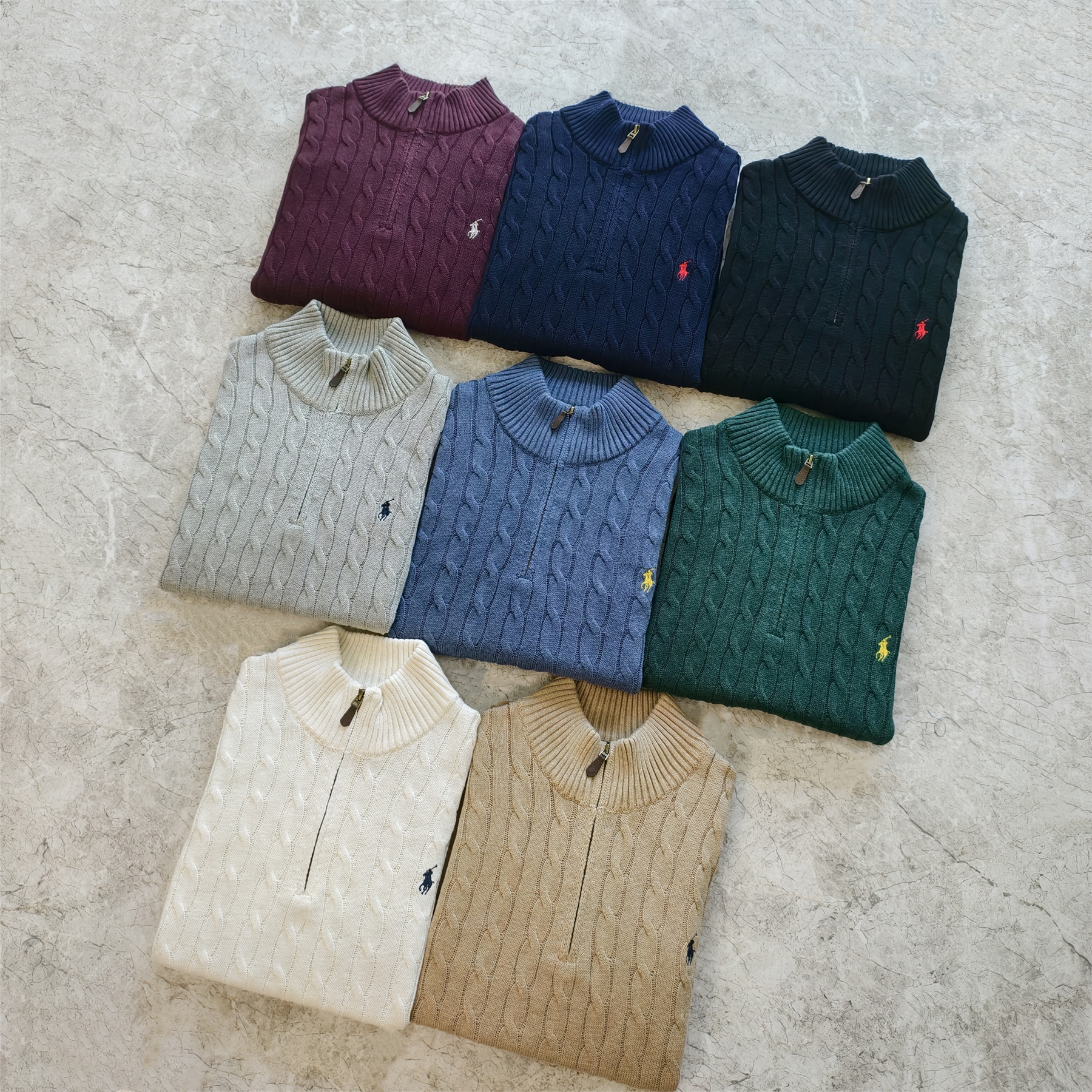 加厚美式复古秋冬粗麻花扭绳男半高立领拉链纯棉针织衫毛衣老钱风