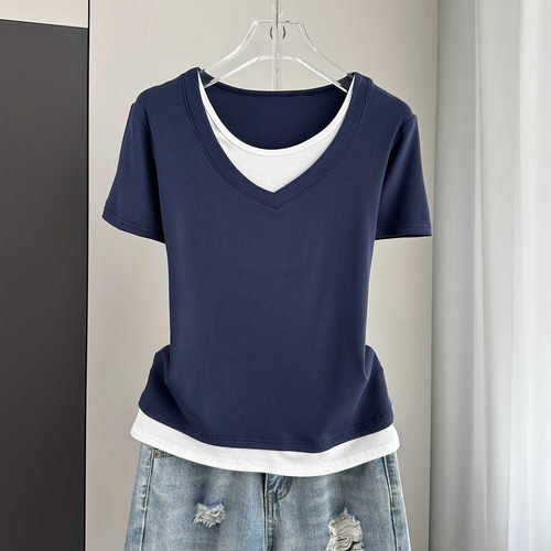 遮肚子夏季显瘦短袖宽松大码正肩