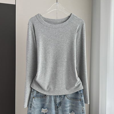 螺纹圆领长袖打底衫女