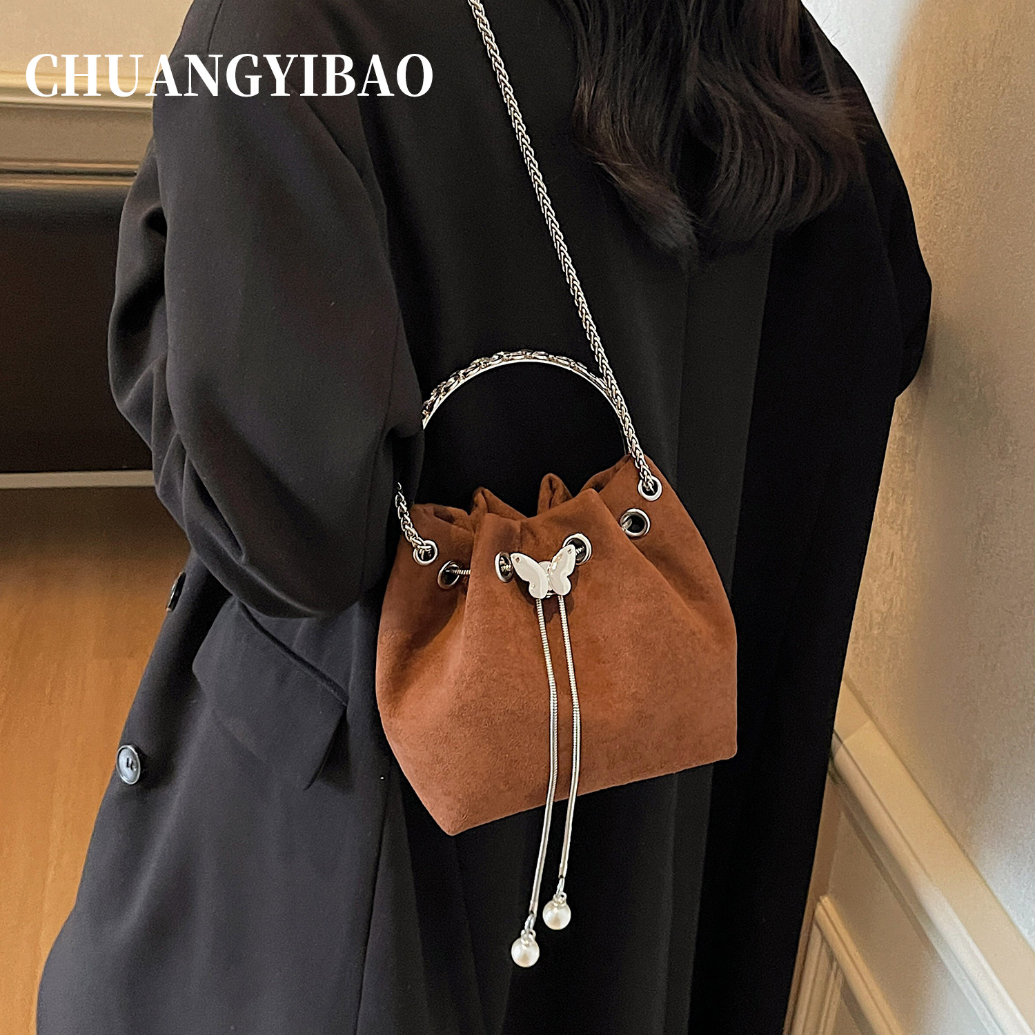 棕色超火磨砂手提链条水桶包包女2025新款轻奢小众高级感斜挎小包,箱包皮具/热销女包/男包,单肩包,淘宝优惠券,粉丝福利购,淘宝优惠卷