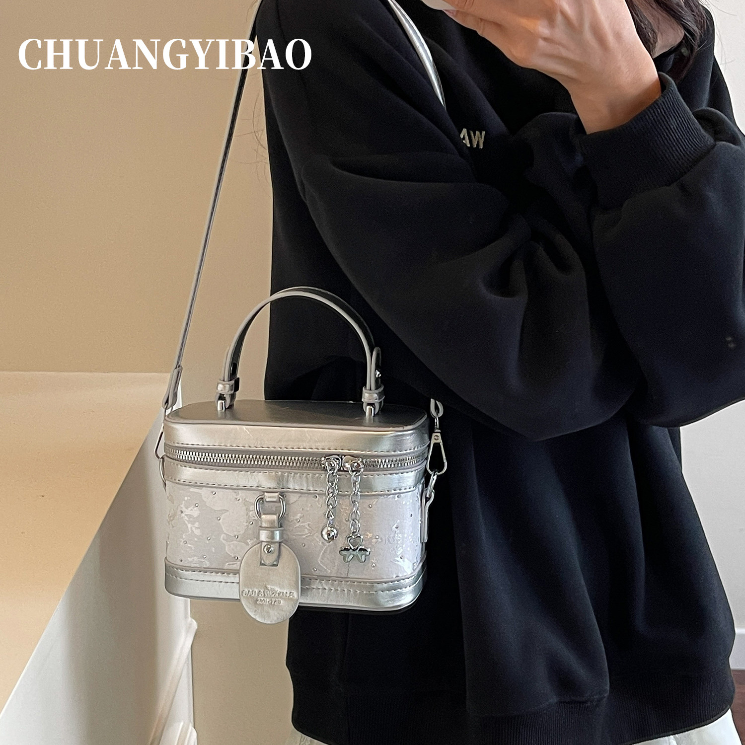 银色超火手提盒子包包女式2025新款秋冬高级感轻奢小众设计斜挎包,箱包皮具/热销女包/男包,单肩包,淘宝优惠券,粉丝福利购,淘宝优惠卷