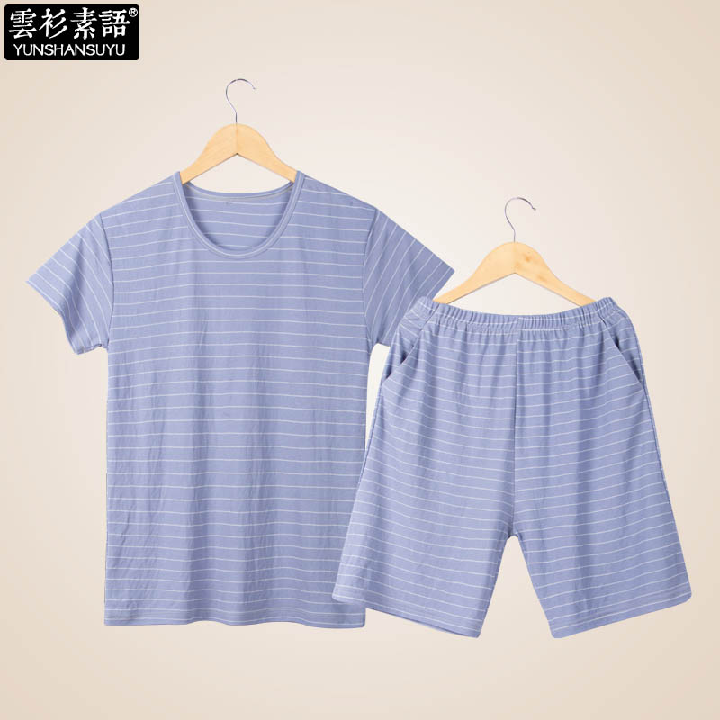 睡衣夏季短袖竹纤维五分裤薄款大码宽松男士两件套装家居服套装