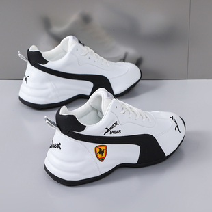 真皮防臭2024春秋冬季加绒男女款百搭防滑运动情侣透气休闲增高鞋