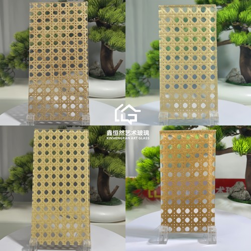 工厂定制精品藤编夹胶艺术玻璃适用淋浴房平开门推拉门屏风隔断