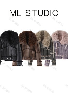 【米粒严选】羊羔毛外套短款大翻领加厚保暖机车服 23342