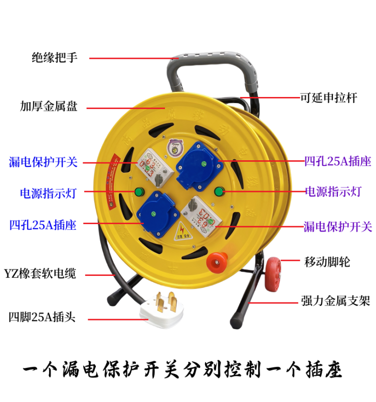 380V一机一闸双漏报插座移动电缆拖线盘电源延长接线卷线盘绕线轴