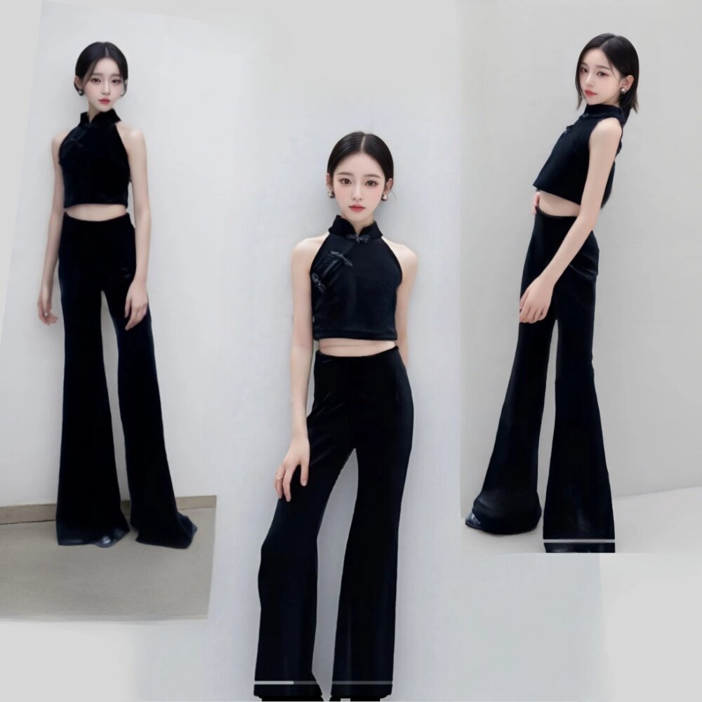 儿童t台走秀潮服女童模特形体礼仪训练服套装新款童模练功演出服
