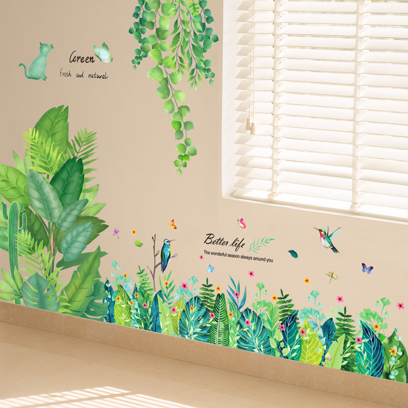 家用客厅阳台绿色植物贴纸室内装饰墙面贴画 画布置墙上遮丑补漏图片