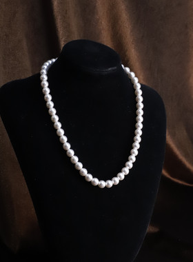简约白色珍珠项链女圆珠链气质百搭锁骨链饰品多层叠戴毛衣链
