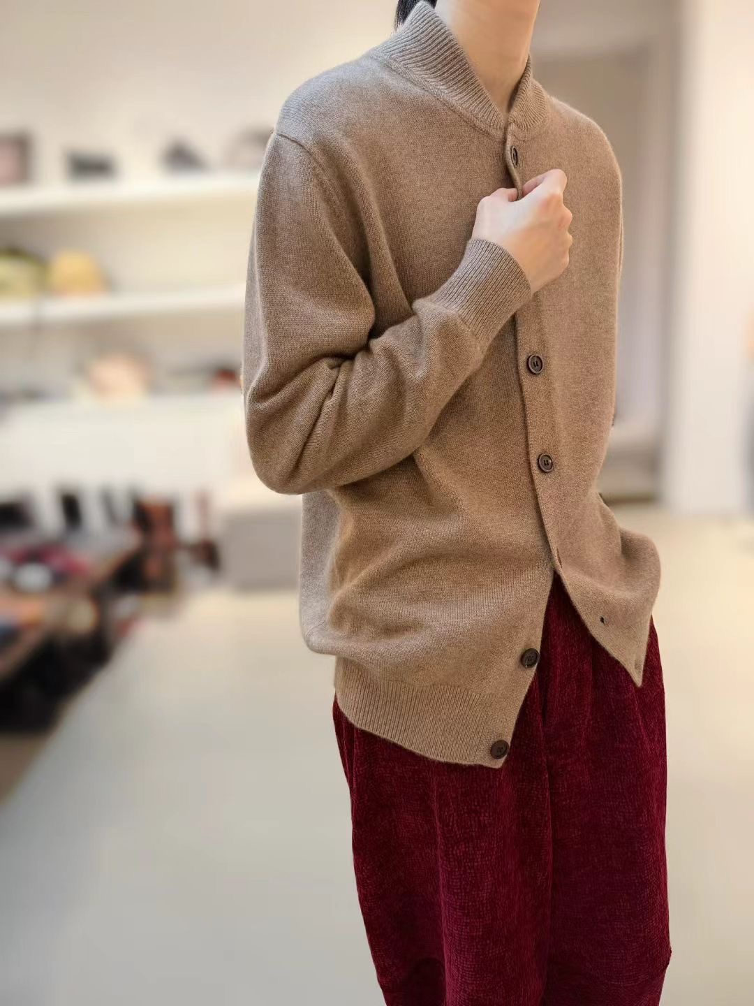 25秋新款 老钱风立领毛衣外套男女同款慵懒风宽松显瘦开衫上衣