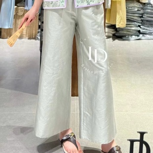 25夏季新款 两色双宫丝桑蚕丝抽绳松紧腰宽松阔腿直筒裤 透气薄款