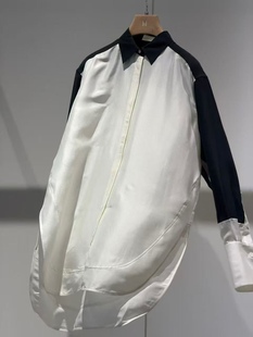 26早春款 宽松真丝衬衫 双宫丝时尚 中长款 女 拼色翻领长袖 询价私