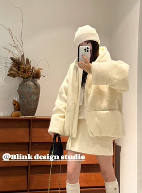 设计师品牌 CJZP冬季新款百搭休闲连帽保暖羊绒填充白鹅绒羽绒服