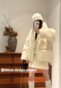 设计师品牌 CJZP冬季新款百搭休闲连帽保暖羊绒填充白鹅绒羽绒服