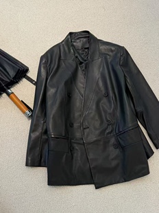 品牌正品 高级感中长款 真皮绵羊皮西装 春秋新款 外套 设计款 询价私